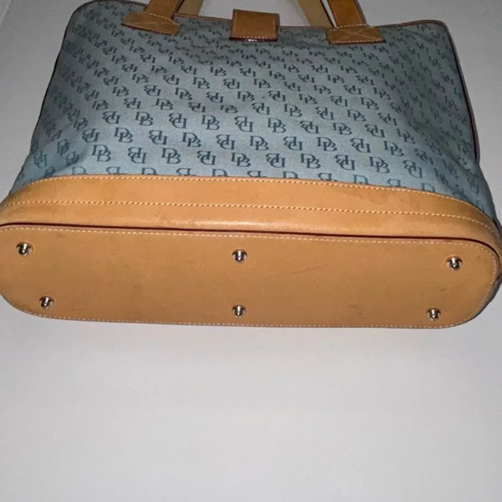 Dooney & Bourke vintage signature logo blue shopper tote medium leather/canvas - Picture 5 of 9